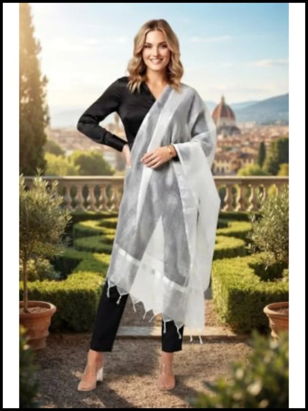 Banarasi Organza Tissue Dupatta with Zari Embroidery Stole Scarf Wrap